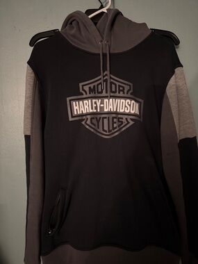 Harley-Davidson Black and Gray Hooded Sweatshirt with Shield Logo
